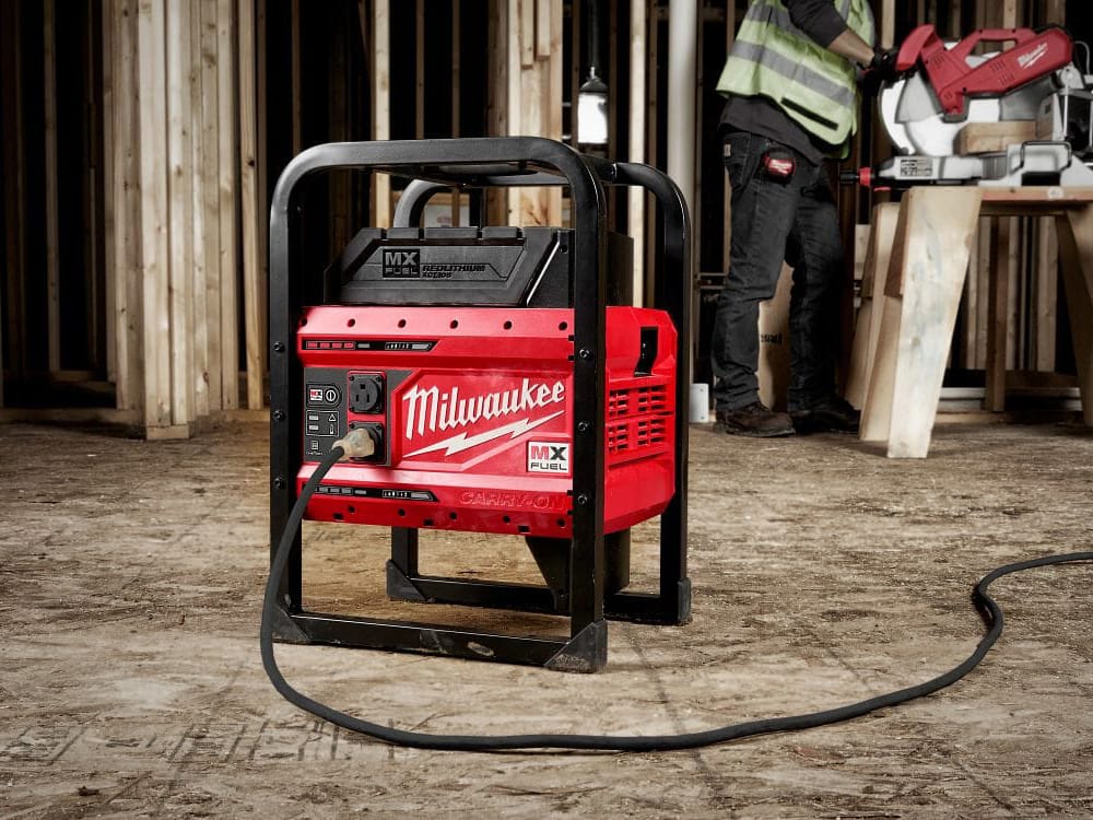 Milwaukee MX FUEL CARRY-ON Power Supply in use at a jobsite