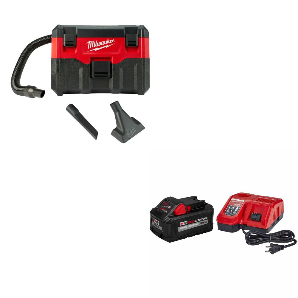 Milwaukee 0880-20 18V Wet/Dry Vacuum, Bare W/ 48-59-1880 M18 XC8.0 Starter Kit