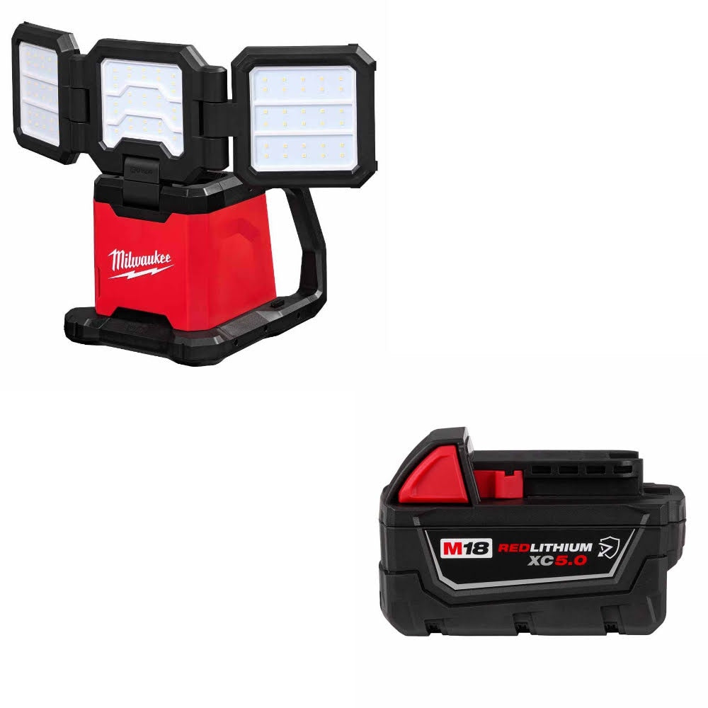 Milwaukee 2368-20 M18 Flood & Area Light W/ 48-11-1850R M18 XC5.0 Battery