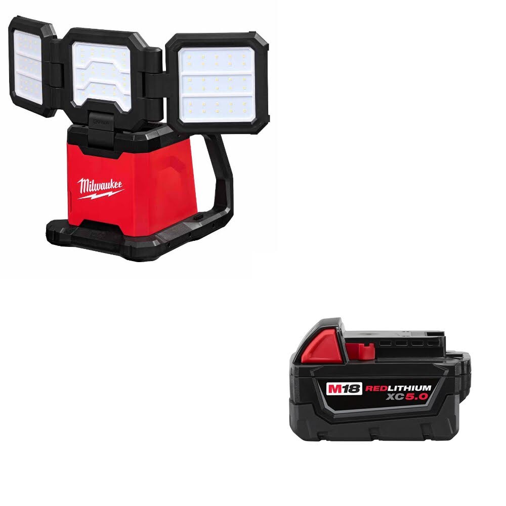 Milwaukee 2368-20 M18 Flood & Area Light W/ 48-11-1850 M18 XC5.0 Battery Pack