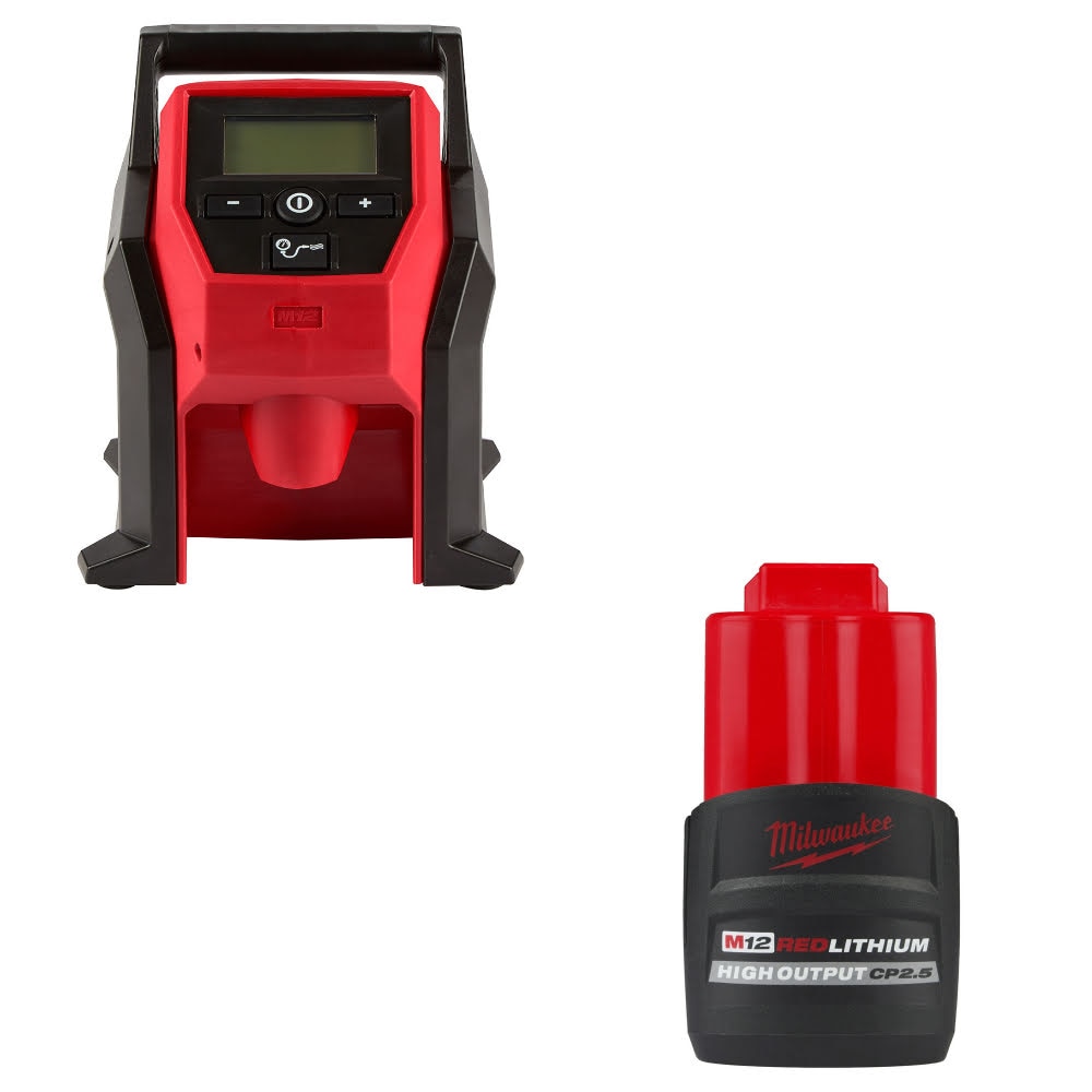 Milwaukee 2475-20 M12 Compact Inflator W/ 48-11-2425 M12 CP2.5 Battery Pack