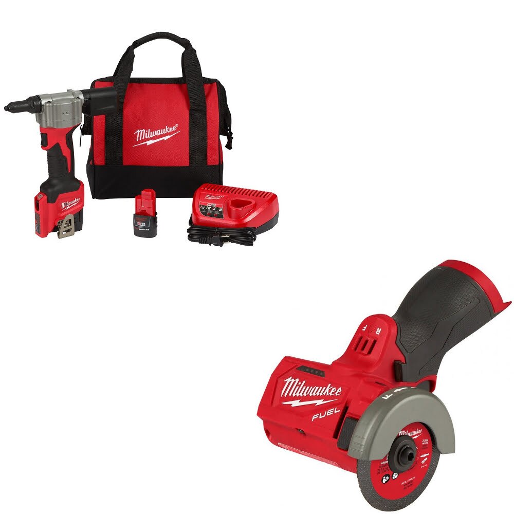Milwaukee 2550-22 M12 Rivet Tool Kit W/ FREE 2522-20 M12 Cut-Off Tool, Bare