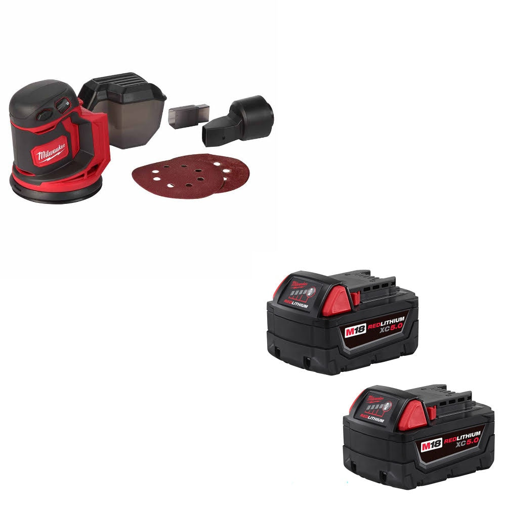 Milwaukee 2648-20 M18 Orbit Sander W/ 48-11-1852 M18 XC5.0 Battery, 2 Pack