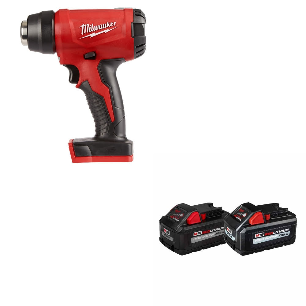 Milwaukee 2688-20 M18 Heat Gun, Bare W/ 48-11-1868 M18 18V Battery, 2 Pack