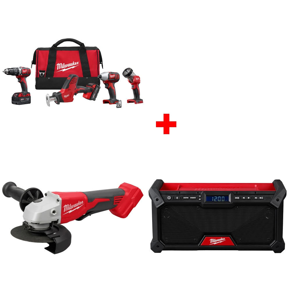 Milwaukee 2695-24 M18 4-Tool Combo Kit W/ FREE 2686-20 M18 Grinder & Radio