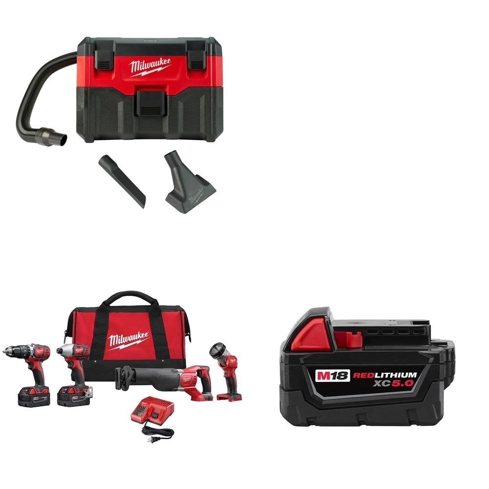 Milwaukee 2696-24 M18 4-Tool Combo Kit w/ FREE 0880-20 Wet/Dry Vacuum & Battery