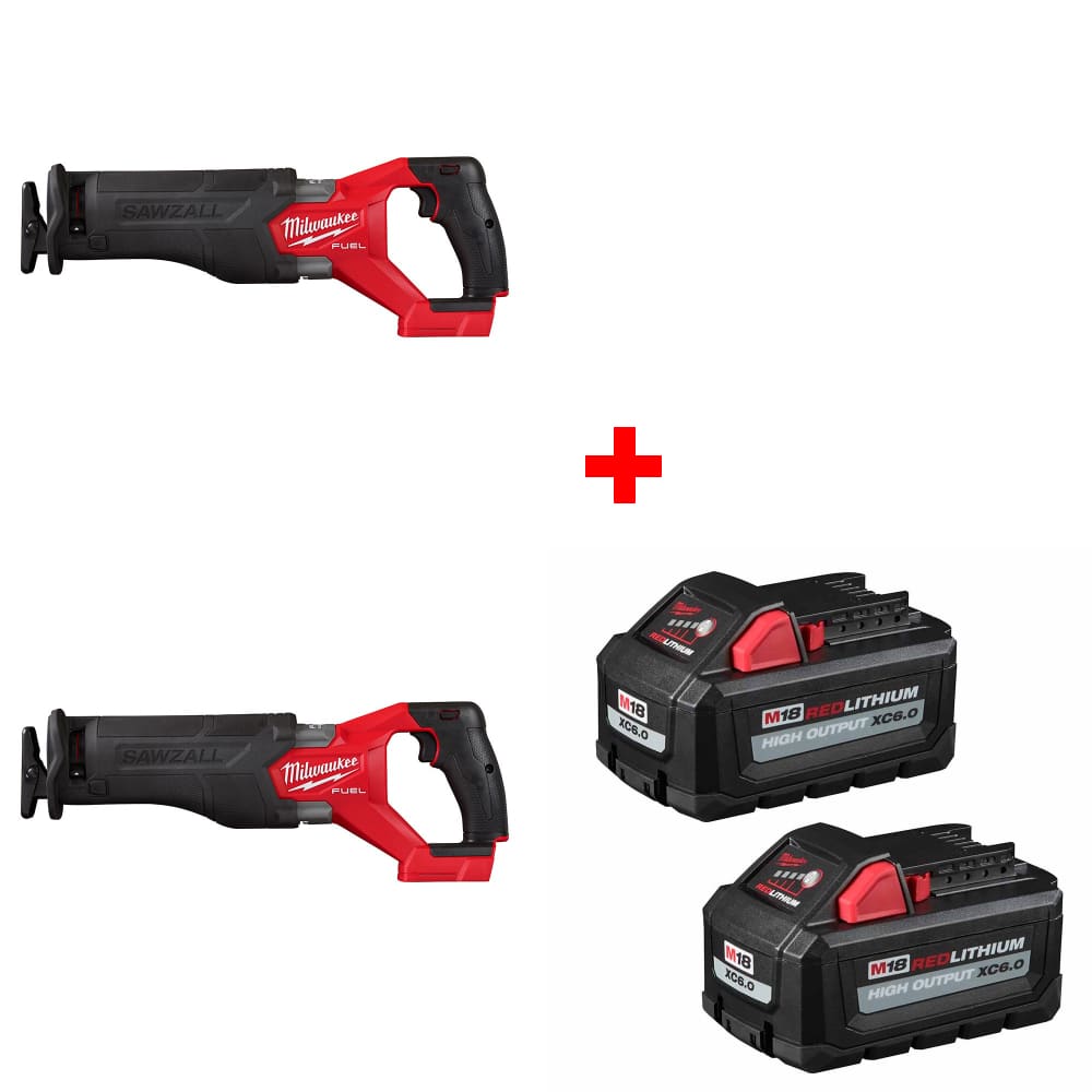 Milwaukee 2821-20 M18 FUEL Recip Saw, 2-Pack w/ 48-11-1862 M18 Battery 2Pk