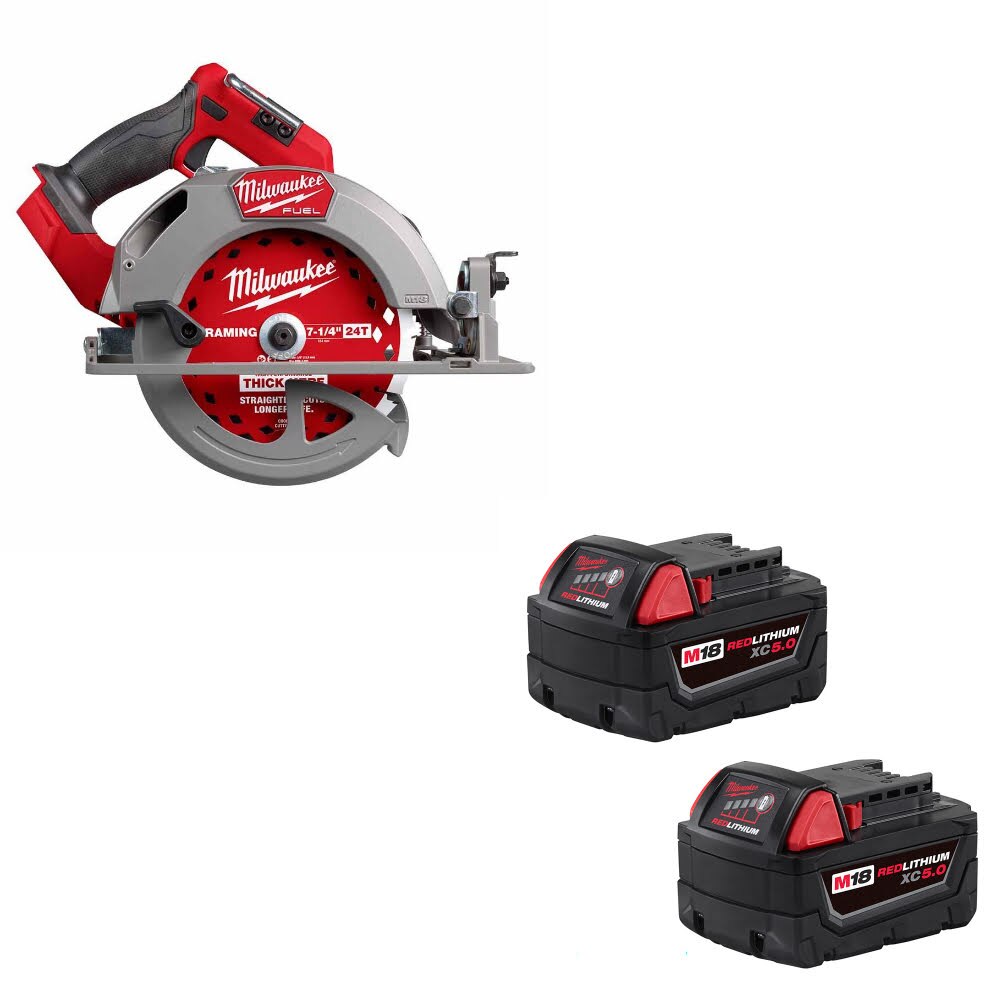 Milwaukee 2834-20 M18 FUEL 7-1/4” Circ Saw W/ 48-11-1852 M18 XC5.0 Battery, 2Pk