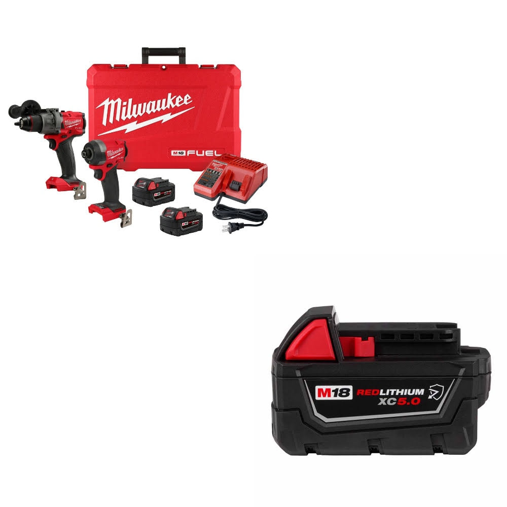 Milwaukee 3697-22 M18 FUEL 2-Tool Combo Kit W/ 48-11-1850R M18 XC5.0 Battery