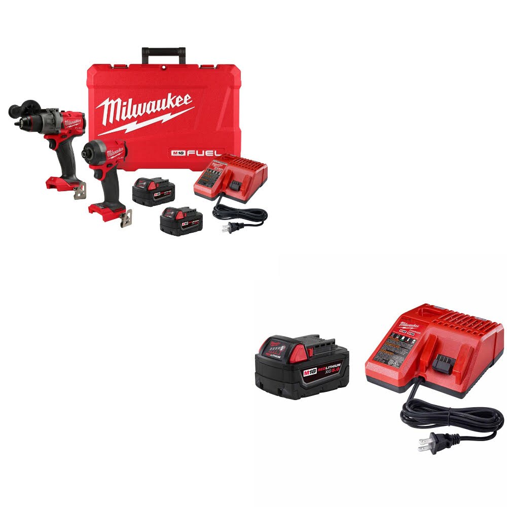 Milwaukee 3697-22 M18 FUEL 2-Tool Combo Kit W/ 48-59-1850 M18 XC5.0 Starter Kit