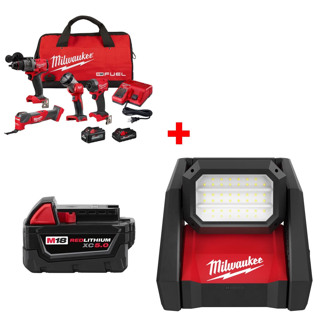 Milwaukee 3698-24MT M18 4-Tool Combo Kit w/ FREE 48-11-1850 Battery & Light