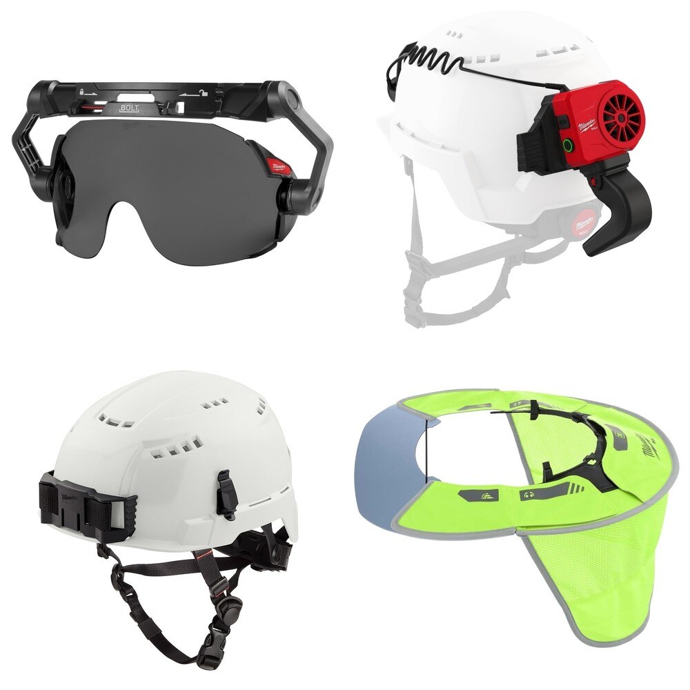 Milwaukee BOLT White Safety Helmet Kit W/ Cooling Fan and 2 Visors