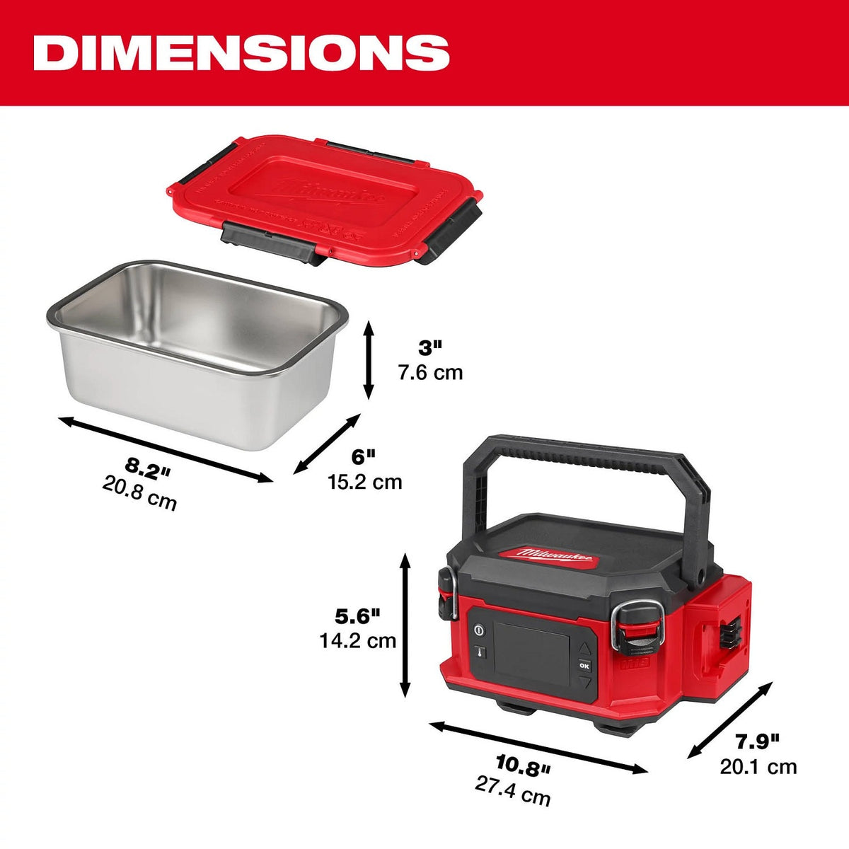 Milwaukee 0811-20 M18 Jobsite Lunch Warmer with Stainless Steel Containers (2 Containers) - 7