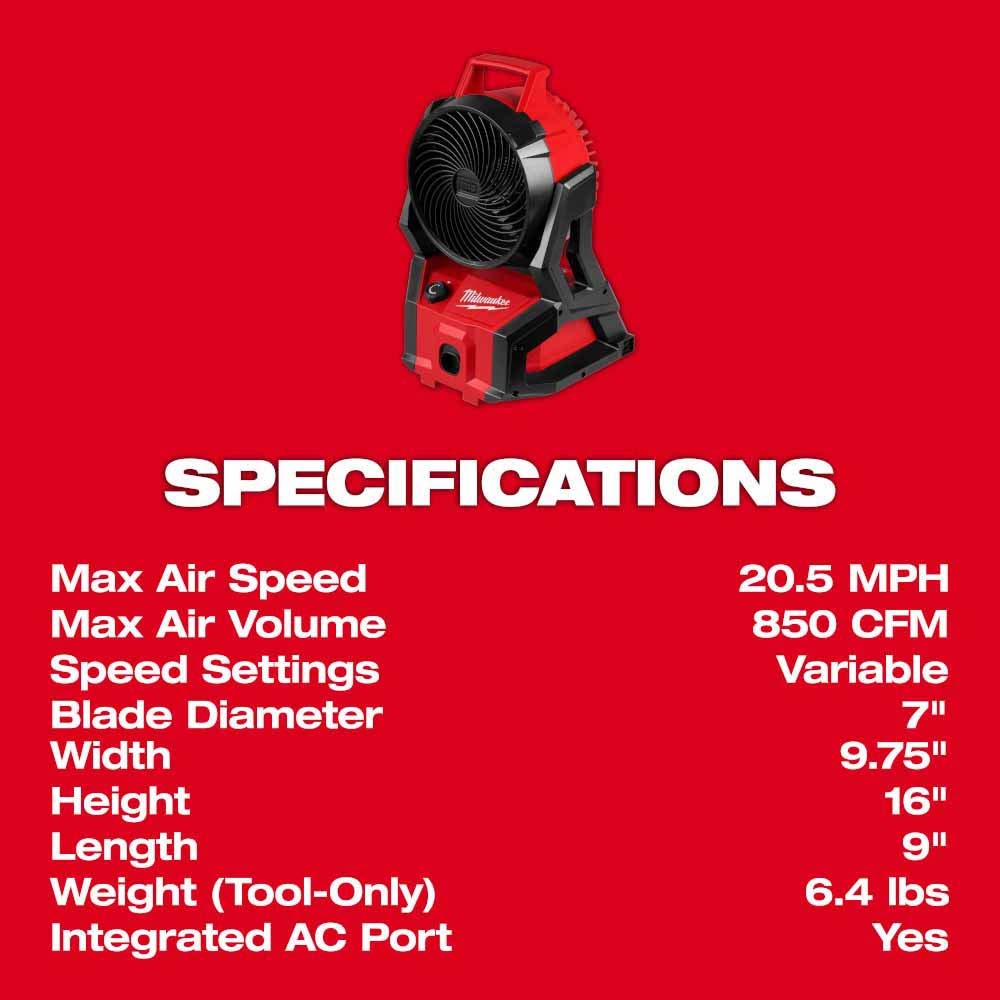 Milwaukee 0818-20 M18 Brushless PACKOUT Fan - 7