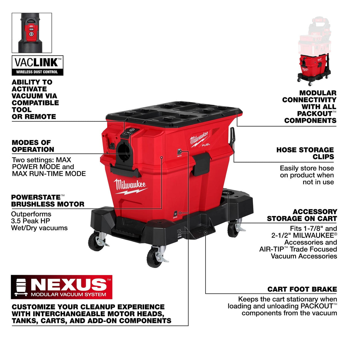 Milwaukee 0914-20 M18 FUEL NEXUS 6 GAL Wet/Dry Vacuum w/ VACLINK - 6