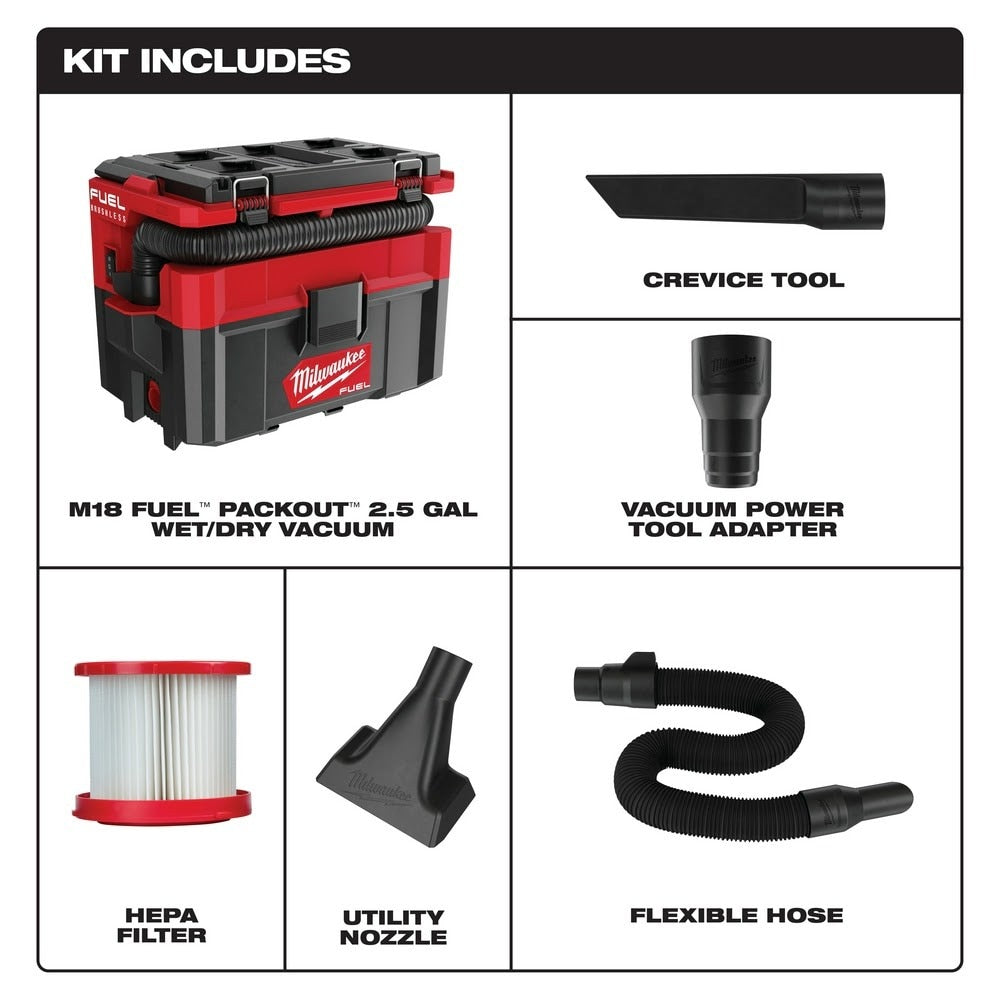 Milwaukee 0970-20 M18 FUEL PACKOUT 2.5 Gallon Wet/Dry Vacuum - 2