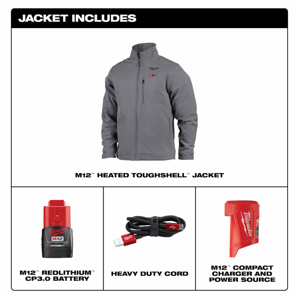 Milwaukee 204G-21 M12 Heated TOUGHSHELL™ Jacket Kit, Gray