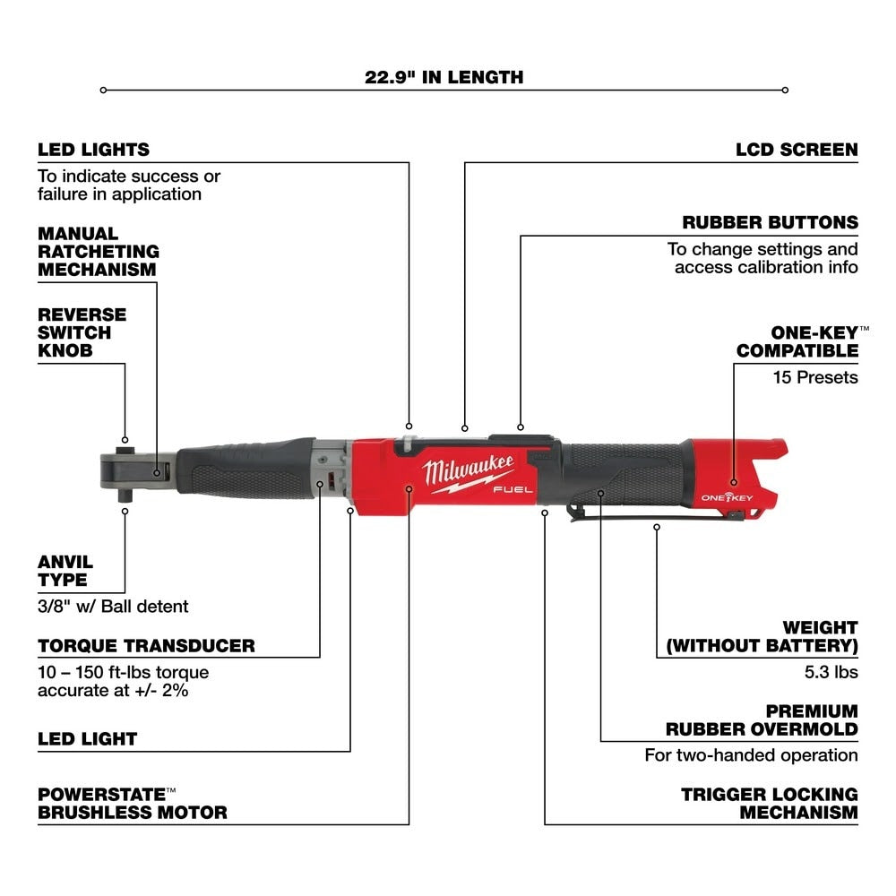 Milwaukee 2465-80 M12 FUEL 3/8" Digital Torque Wrench w/ ONE-KEY Bare Tool (Reconditioned) - 4