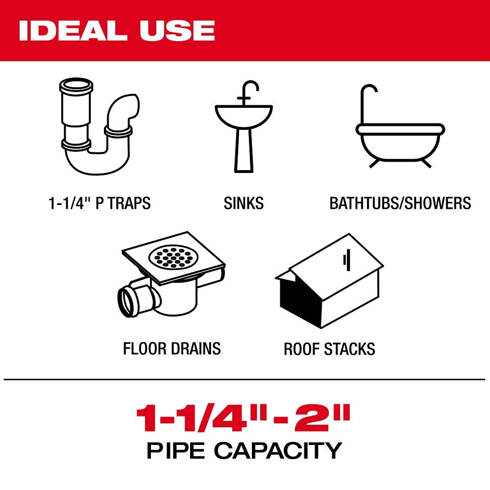 Milwaukee 2519-21 M12 FUEL High Speed Chain Snake for 1-1/4”-2” Pipes - 9