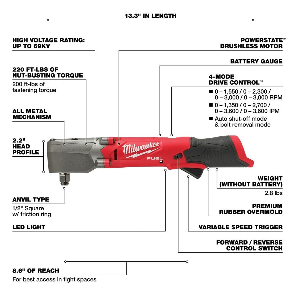 Milwaukee 2565-20 M12 FUEL 1/2" Right Angle Impact Wrench (Bare Tool) - 4