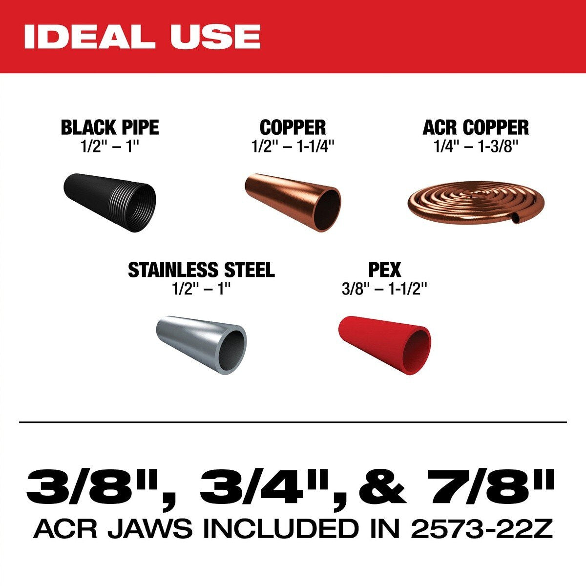 Milwaukee 2573-22Z M12 FORCE LOGIC Press Tool Kit with ONE KEY and 3/8", 3/4", 7/8" Press Jaws (Kit) - 4