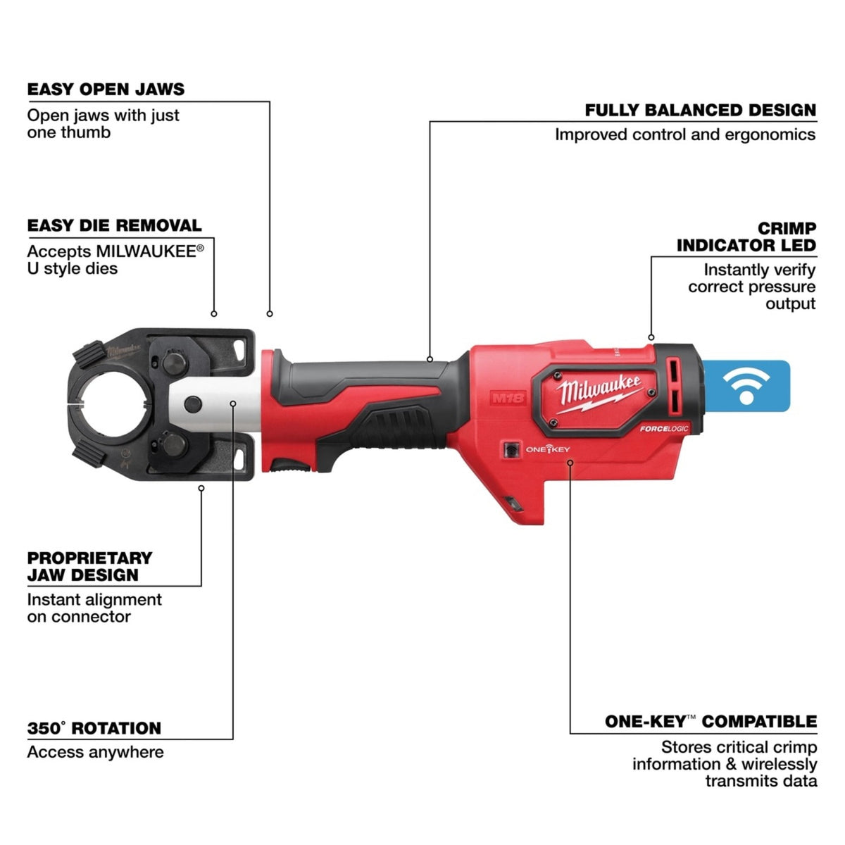 Milwaukee 2679-20 M18 FORCE LOGIC 600 MCM Crimper Tool Only with Carrying Case - 2