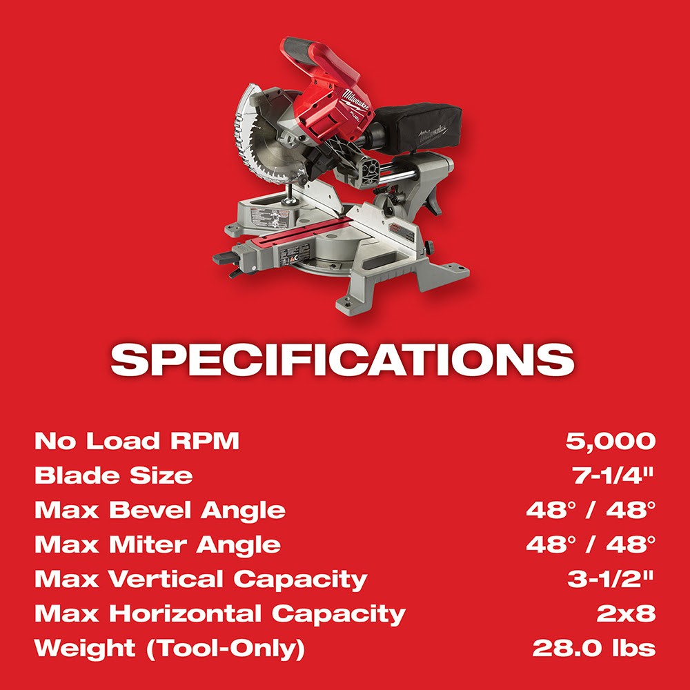Milwaukee 2733-20 M18 FUEL 7-1/4" Dual Bevel Sliding Compound Miter Saw Bare Tool - 7