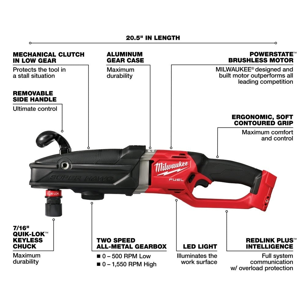 Milwaukee 2811-80 M18 FUEL Super Hawg Right Angle Drill w/Quik-Lok - Bare Tool (Reconditioned) - 4