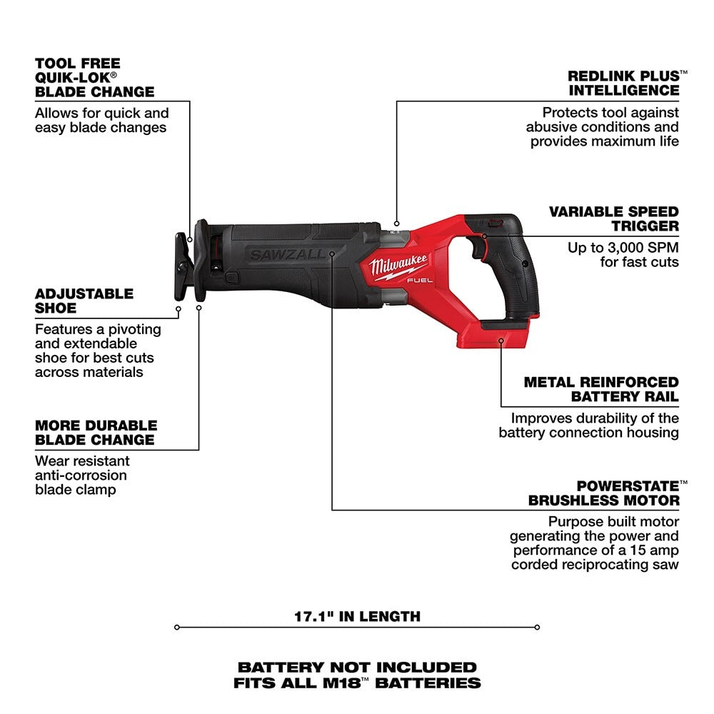 Milwaukee 2821-80 M18 FUEL SAWZALL Recip Saw (Reconditioned) - 6