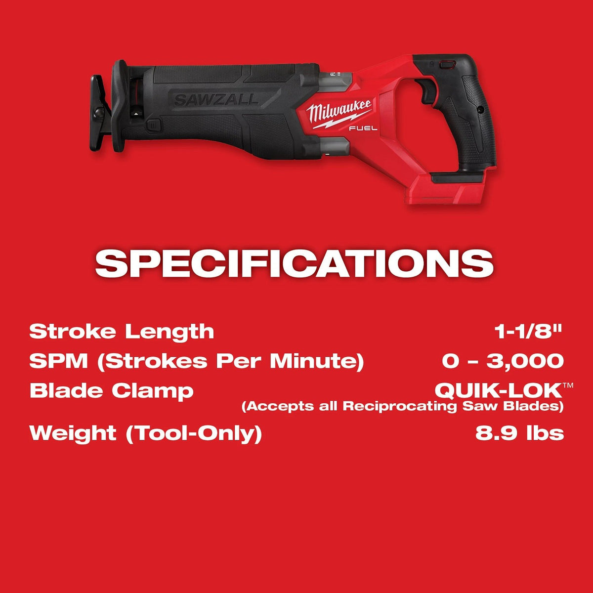 Milwaukee 2821-21HO M18 FUEL Sawzall Recip Saw PACKOUT Kit with 5 Ah Battery Charger and Tool Case - 3