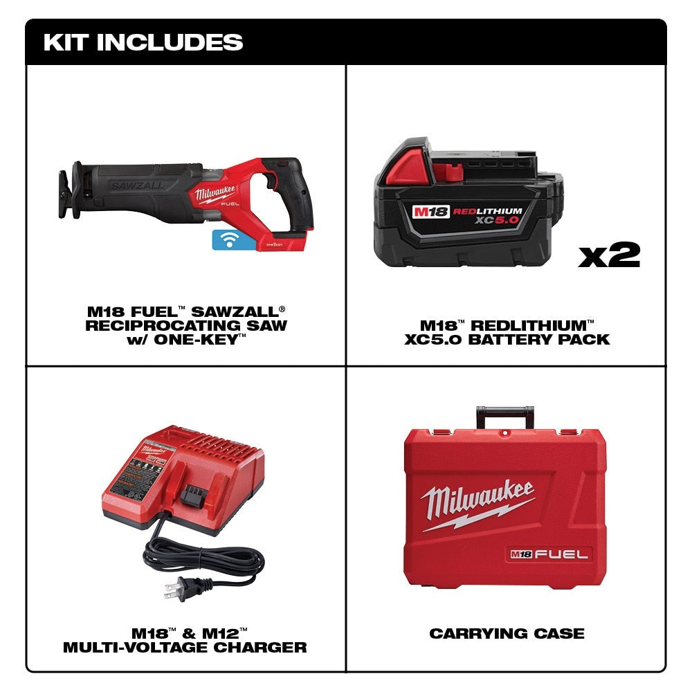 Milwaukee 2822-22 M18 FUEL™ SAWZALL® Recip Saw W/ One-Key™- 2 battery XC5.0 Kit - 13
