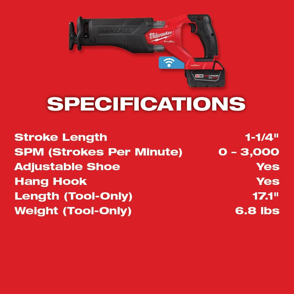 Milwaukee 2822-22 M18 FUEL™ SAWZALL® Recip Saw W/ One-Key™- 2 battery XC5.0 Kit - 16