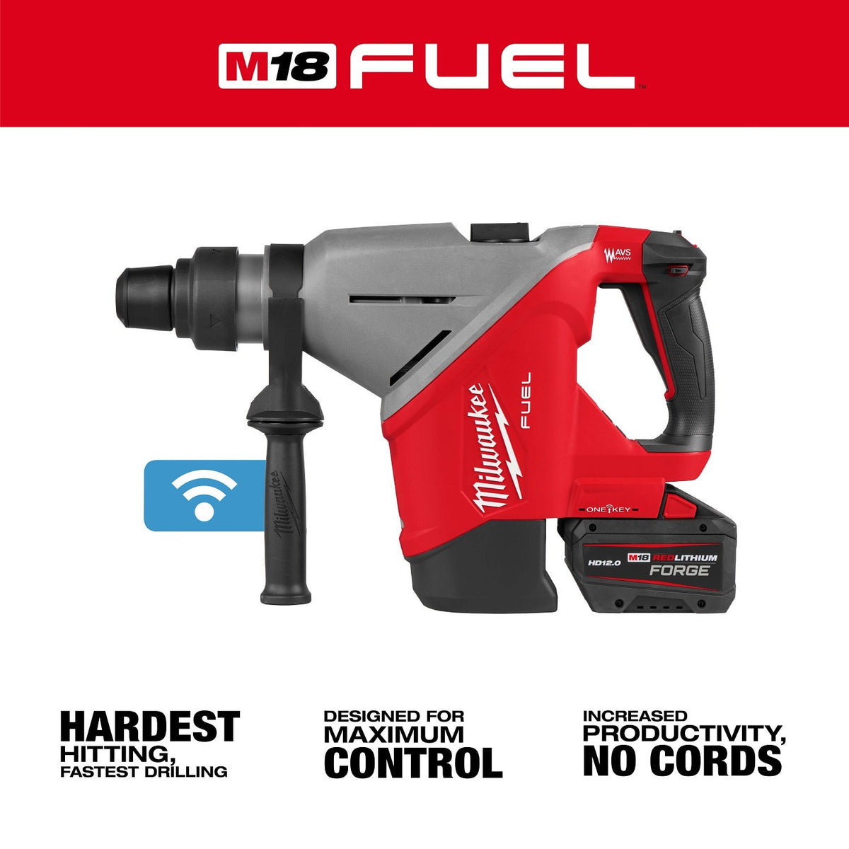 Milwaukee 2918-22HD M18 FUEL 1-3/4" SDS MAX Rotary Hammer Kit with ONE-KEY (2 Batteries, Charger) - 2