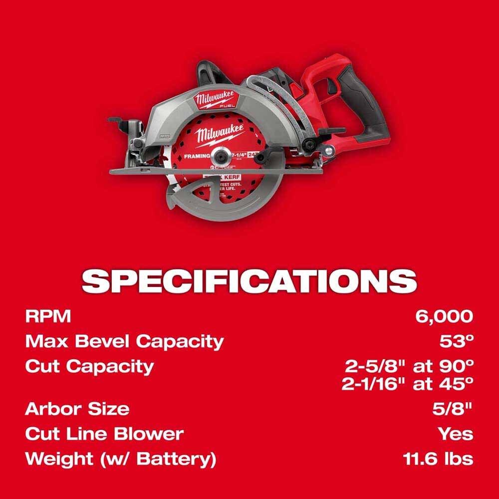 Milwaukee 2930-21HD M18 FUEL 7-1/4" Rear Handle Circular Saw Kit with 12.0Ah Battery/Rapid Charger - 5
