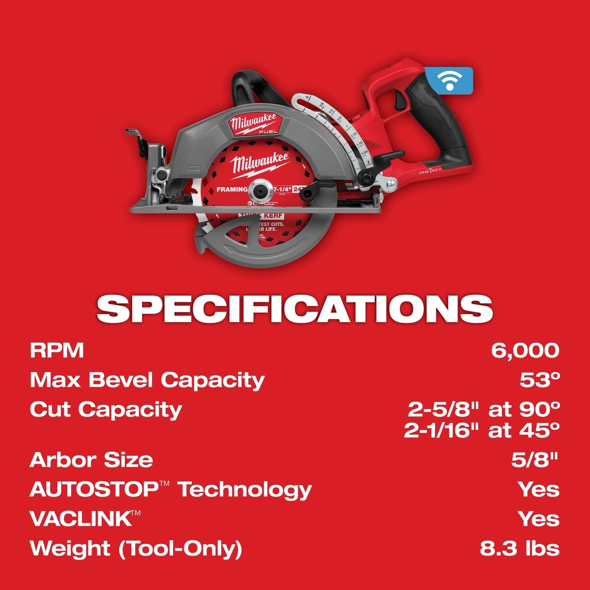 Milwaukee 2931-20 M18 FUEL 7-1/4" Rear Handle Circular Saw with ONE-KEY Tool Only - 5