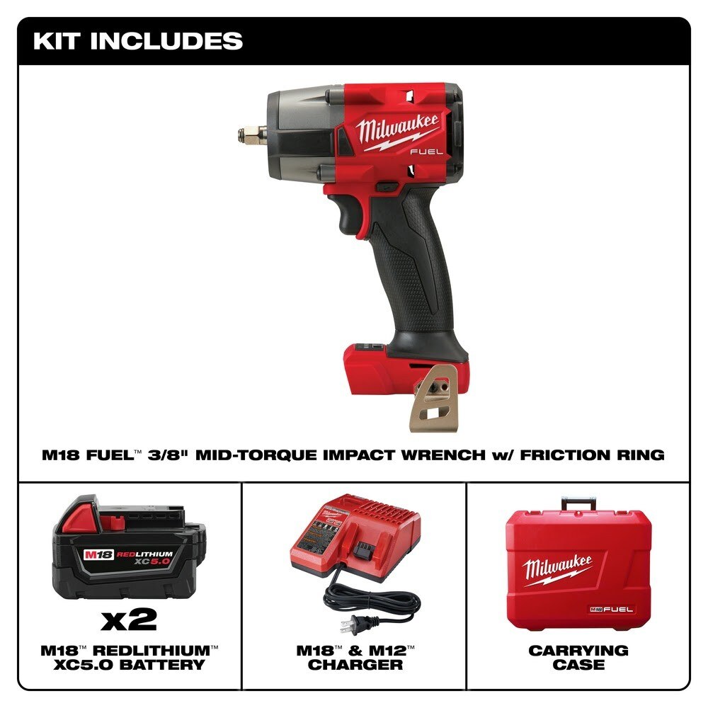 Milwaukee 2960-22 "M18 FUEL™ 3/8 " Mid-Torque Impact Wrench w/ Friction Ring Kit " - 2