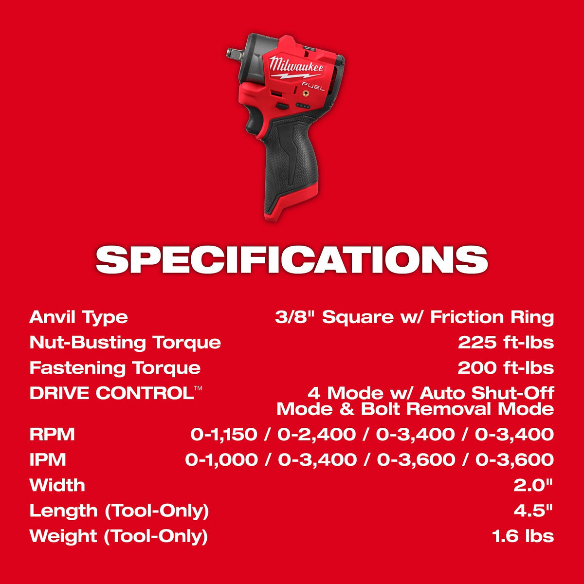 Milwaukee 3049-20 M12 FUEL 3/8" Subcompact Impact Wrench with Friction Ring - 6