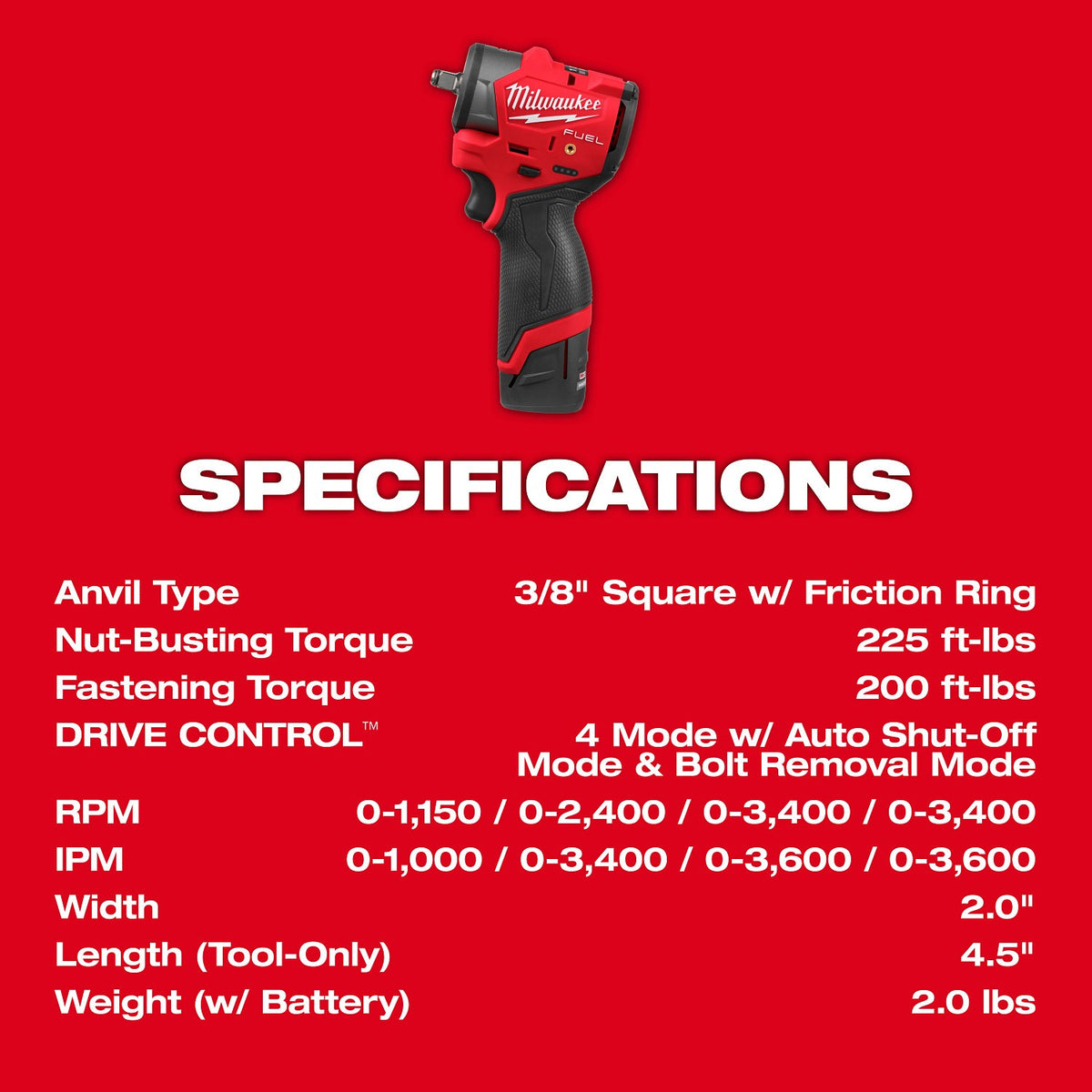 Milwaukee 3049-22 M12 FUEL 3/8" Subcompact Impact Wrench Kit with Friction Ring - 8