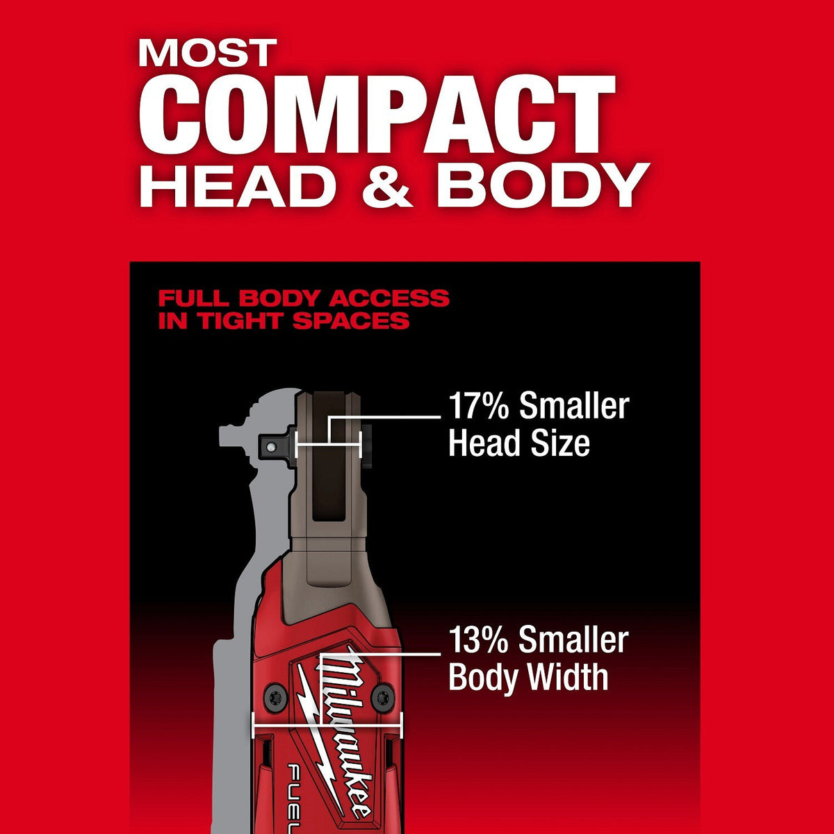 Milwaukee 3052-20 M12 FUEL 1/4 Inch Cordless Ratchet, 550 RPM, 45 ft-lbs, Compact Head (Bare Tool) - 6