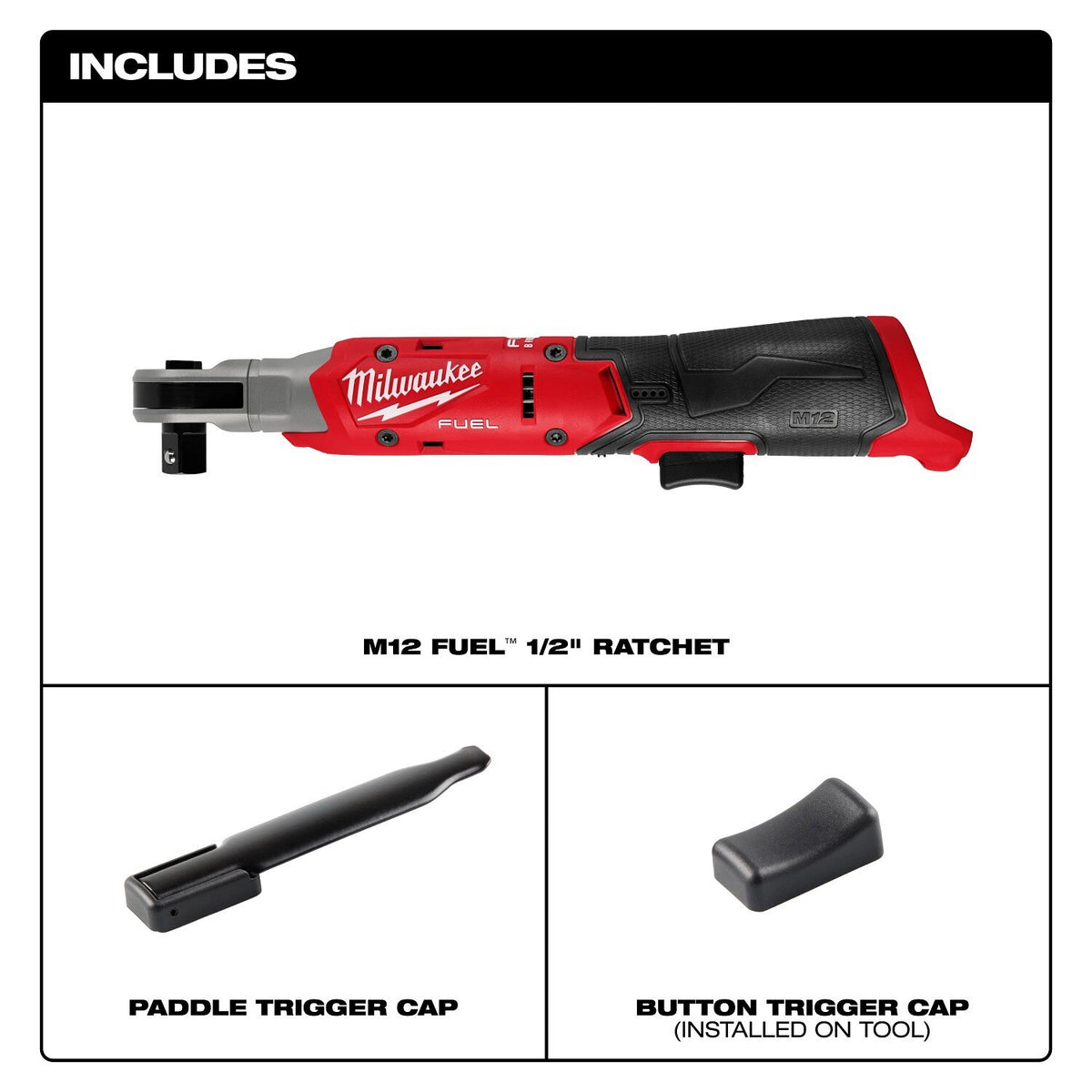 Milwaukee 3054-20 M12 FUEL 1/2 Inch Cordless Ratchet, 300 RPM, 80 ft-lbs, Compact Head (Bare Tool) - 4