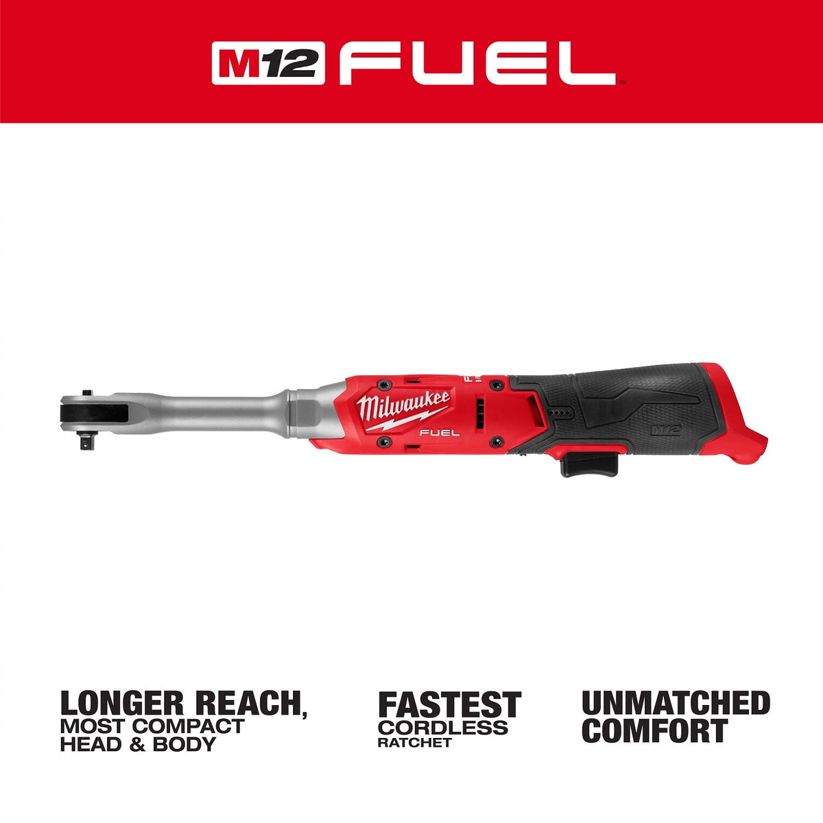 Milwaukee 3058-20 M12 FUEL 1/4" Extended Reach Cordless Ratchet Tool Only - 2