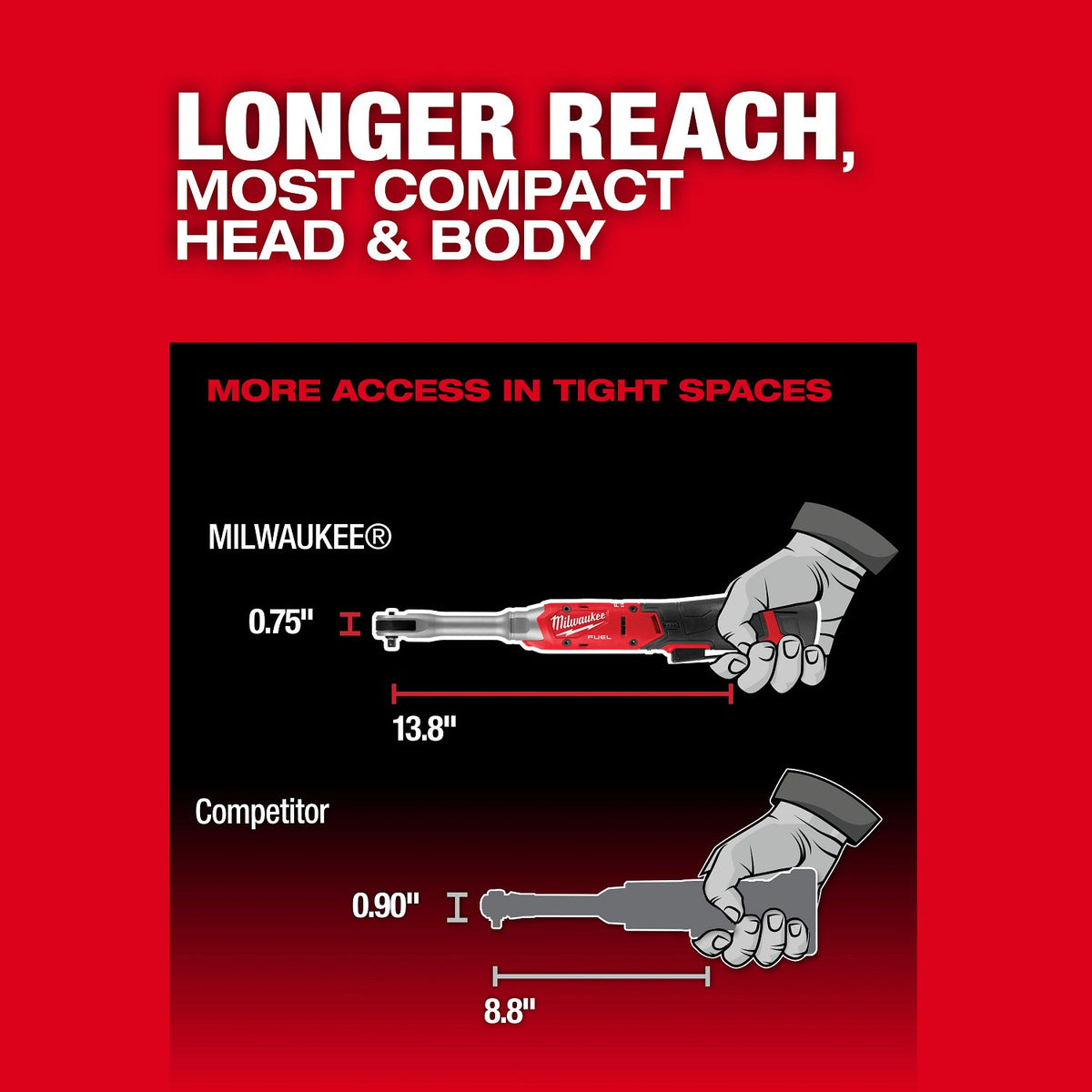 Milwaukee 3058-20 M12 FUEL 1/4" Extended Reach Cordless Ratchet Tool Only - 5