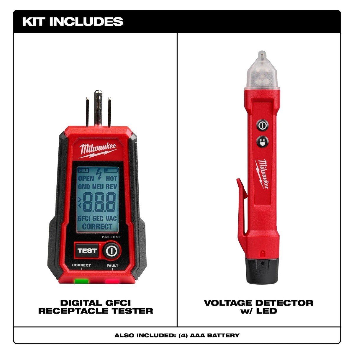 Milwaukee 3211-20 Digital GFCI Receptacle Tester and Voltage Detector with LED - 4