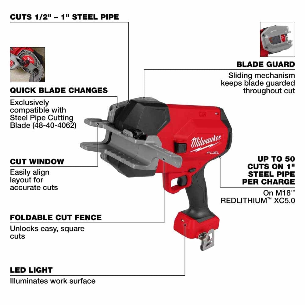 Milwaukee 3469-20 M18 FUEL ½”-1” Steel Pipe Cutter - 2