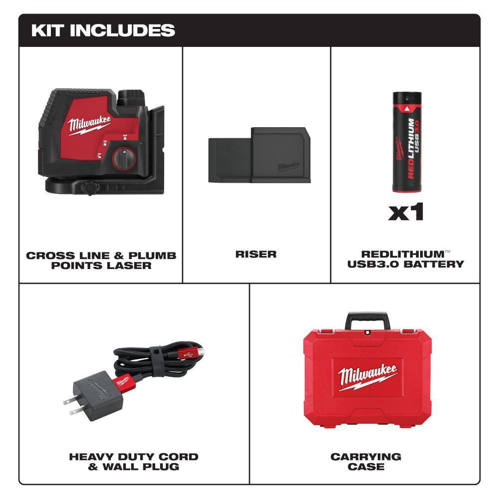 Milwaukee 3522-21 USB Rechargeable Green Cross Line & Plumb Points Laser - 2