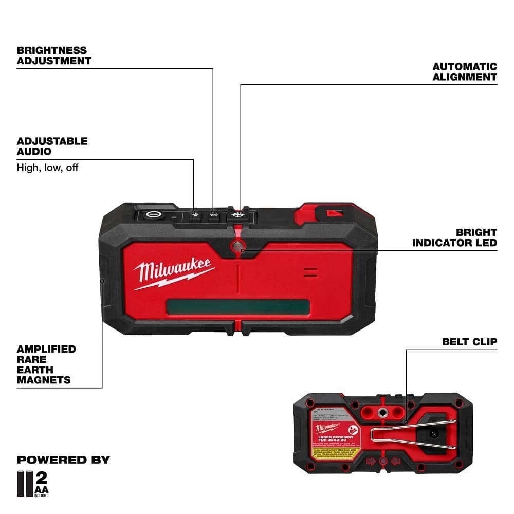 Milwaukee 3642-21 M12 Green 360 3-Plane Laser with Automatic Alignment and Receiver Kit (M12 XC4.0 Battery) - 4