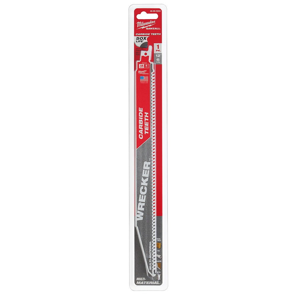 Milwaukee 48-00-5243 12" 6 TPI Wrecker Sawzall Blade with Carbide Teeth - 10