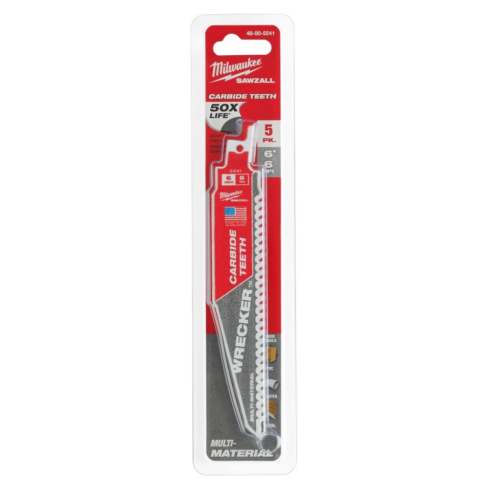 Milwaukee 48-00-5541 6" 6 TPI THE WRECKER™ with Carbide Teeth SAWZALL® Blade 5PK - 11