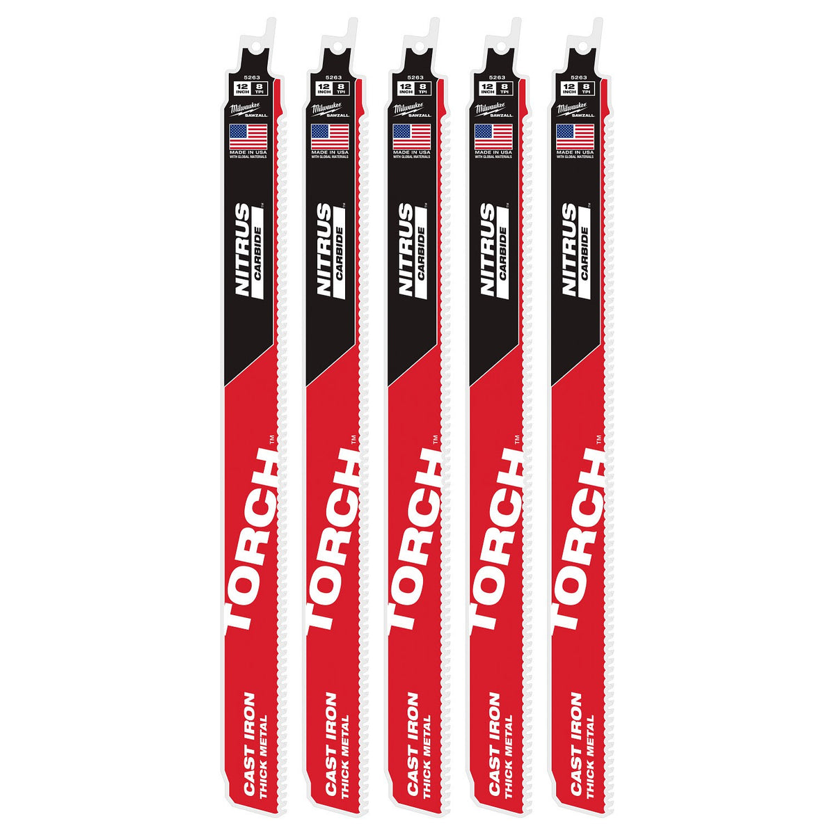 Milwaukee 48-00-5563 12” 7TPI The TORCH™ with NITRUS Carbide™ for Cast Iron SAWZALL® Blade (5 Pack)