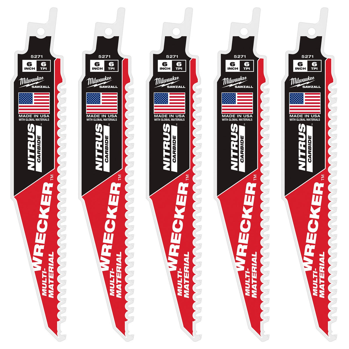 Milwaukee 48-00-5571 6" 6TPI The Wrecker with Nitrus Carbide 5PK